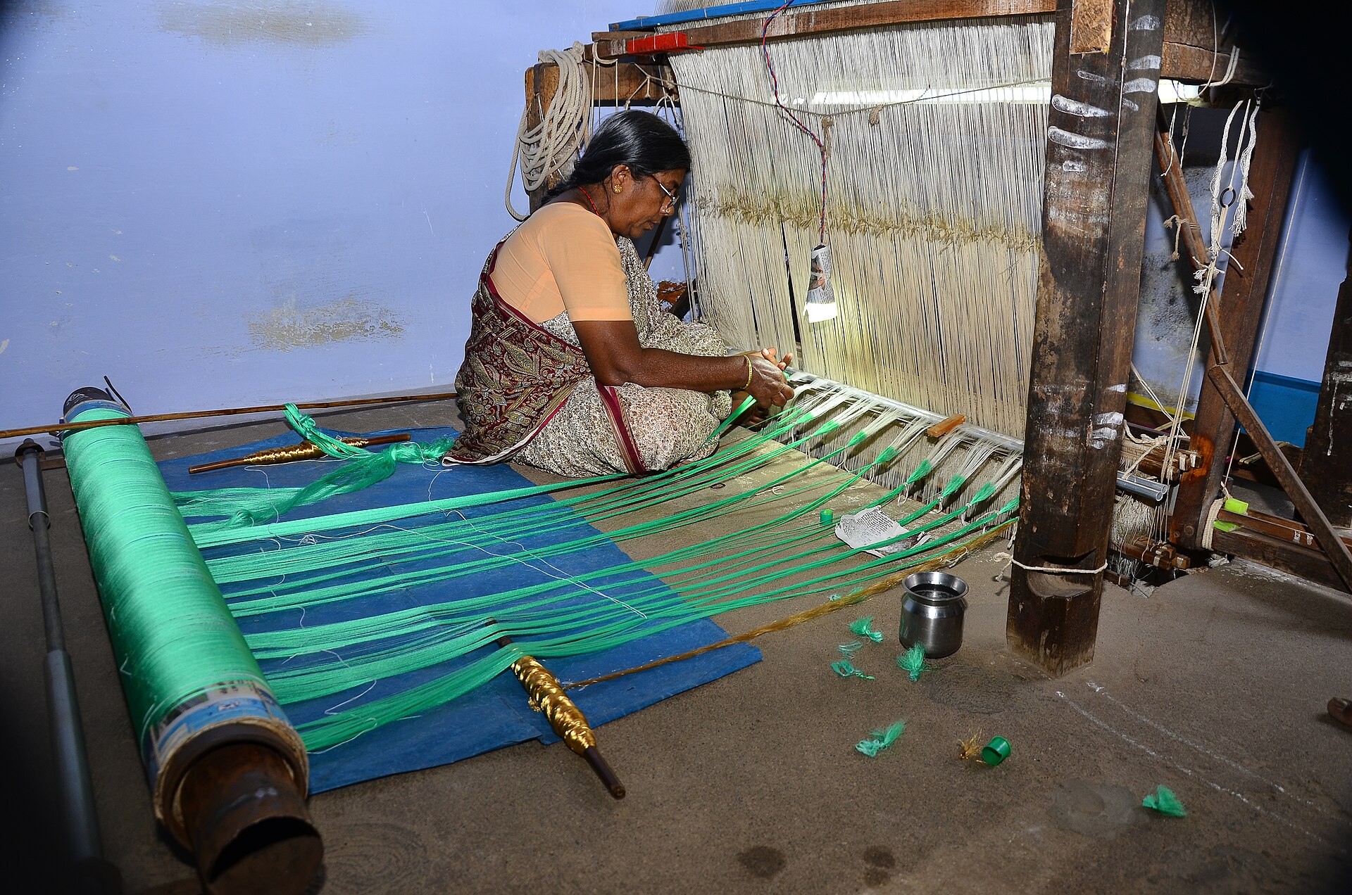 Handloom with ikat work in progress